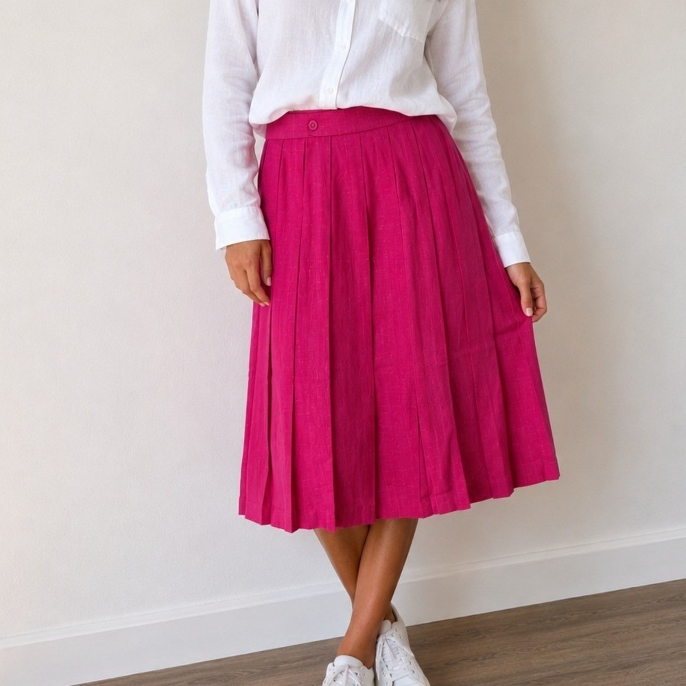 Classic Directions Vintage‎ Hot Pink Pleated Midi Skirt Size 8 Barbiecore 90s